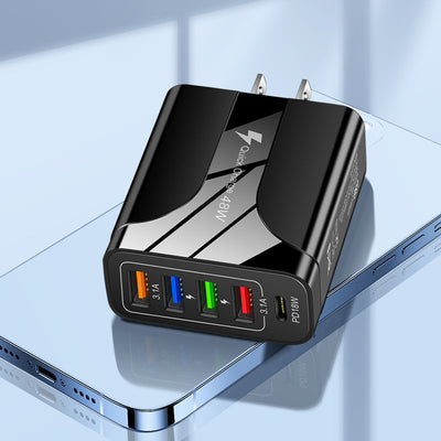 4USB+Type-C mobile phone charger PD18W 5-in-1 charging head 48W charger PD interface charger - Korvel