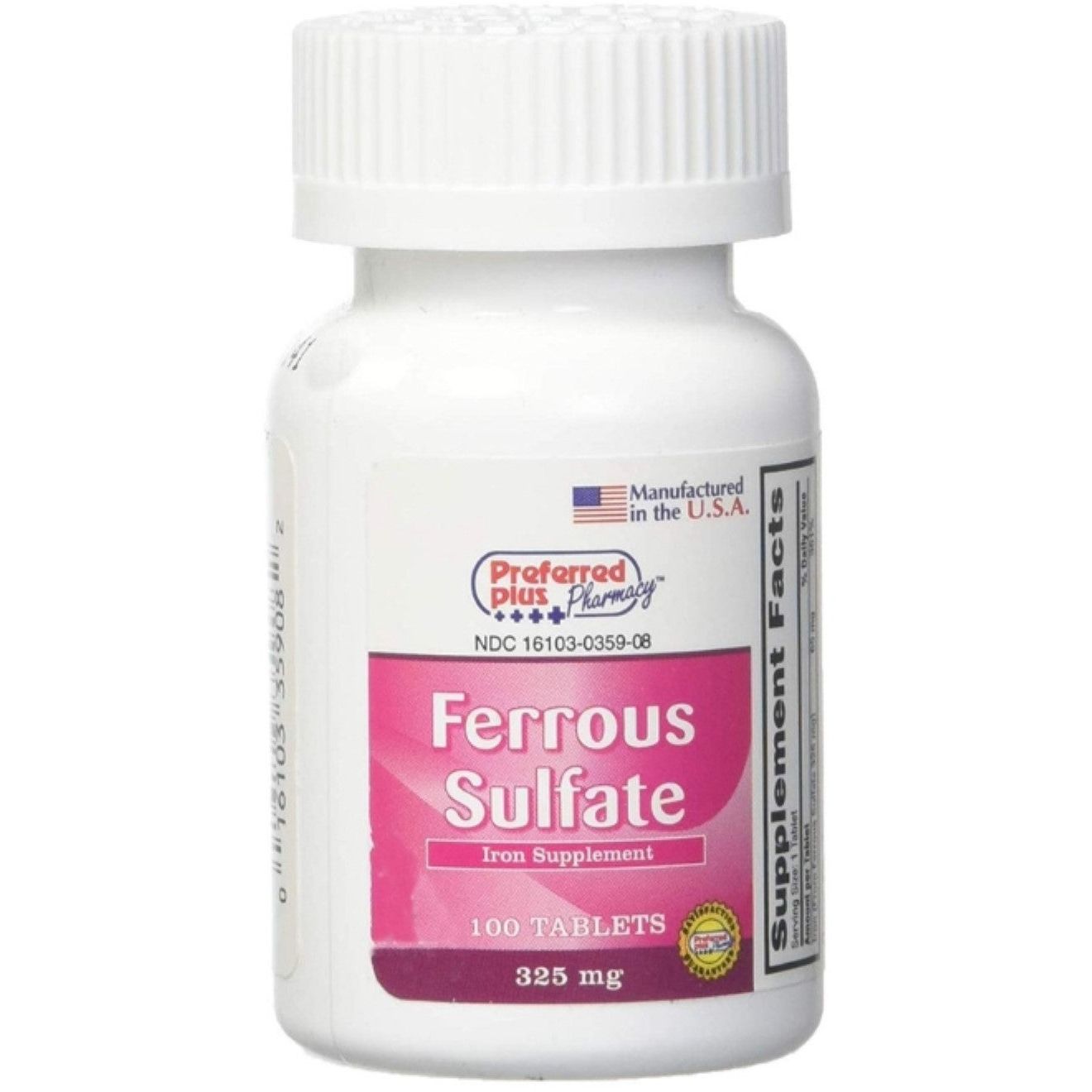 Tabletas de hierro de sulfato ferroso Preferred Plus de 325 mg