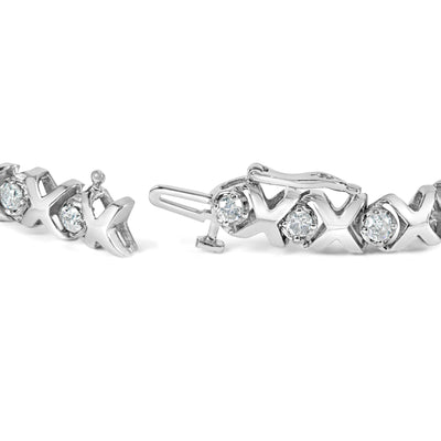 10k White Gold 2.00 Cttw Round-Cut Diamond XOXO Link Bracelet