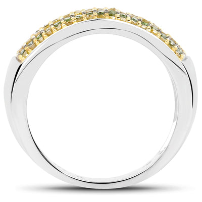 Bague en argent sterling avec diamants verts et jaunes de 0,43 carat