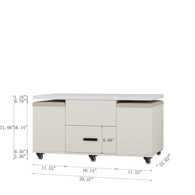 Modern Lift-Up Coffee Table with Storage and Stools