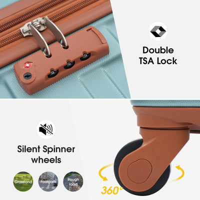 Hardshell Luggage Sets 3 Pcs Spinner Suitcase with TSA Lock Lightweight 20''24''28'' Green + ABS - Korvel