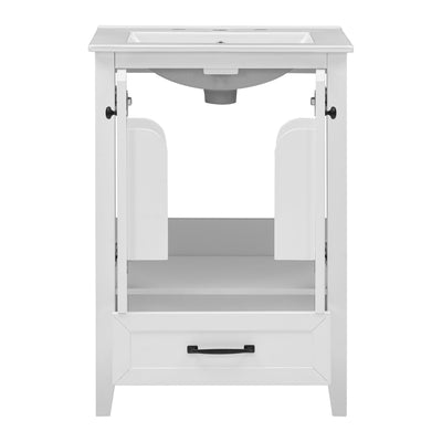 24" Bathroom Vanity with Sink, Bathroom Vanity Cabinet with One Drawer and Doors, Solid Wood and MDF, White - Korvel