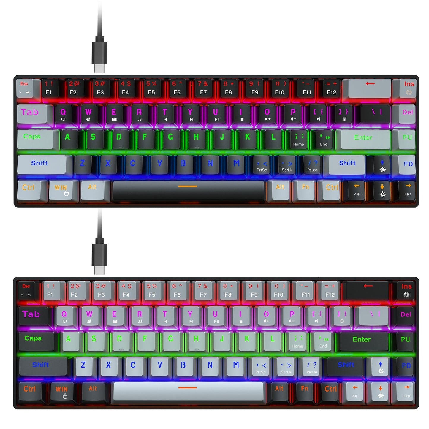 New 68 key RGB luminous esports game with blue and red axis mechanical keyboard laptop MAC 60% - Korvel