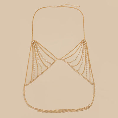 Exaggerated pearl chain bikini bra body chain sexy and fashionable body chain - Korvel