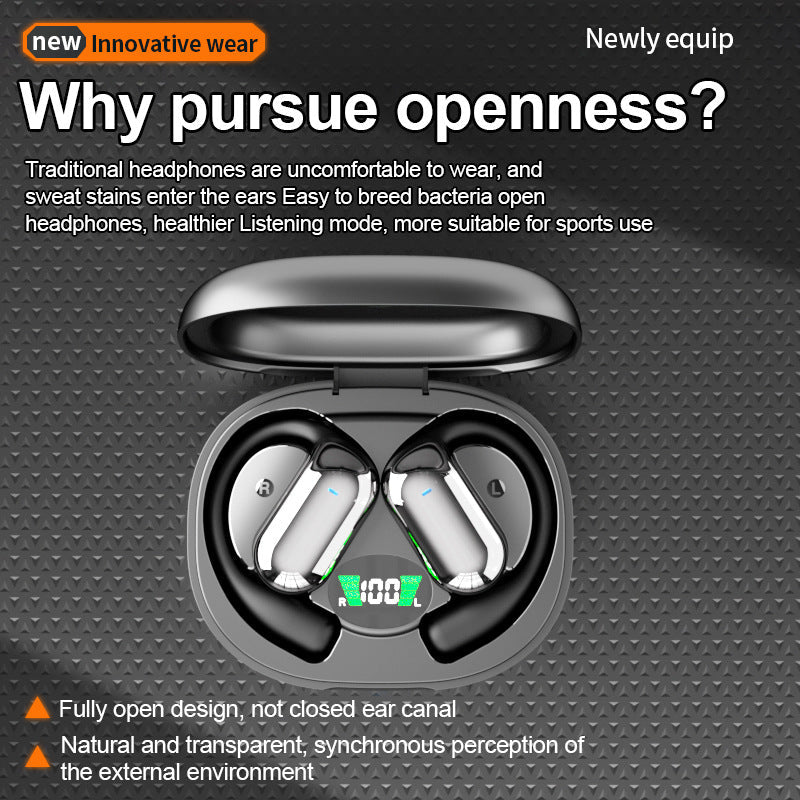 Wireless earphones open, non in ear, ultra long battery life, noise cancelling Bluetooth earphones for running and sports, hanging ear headphones - Korvel