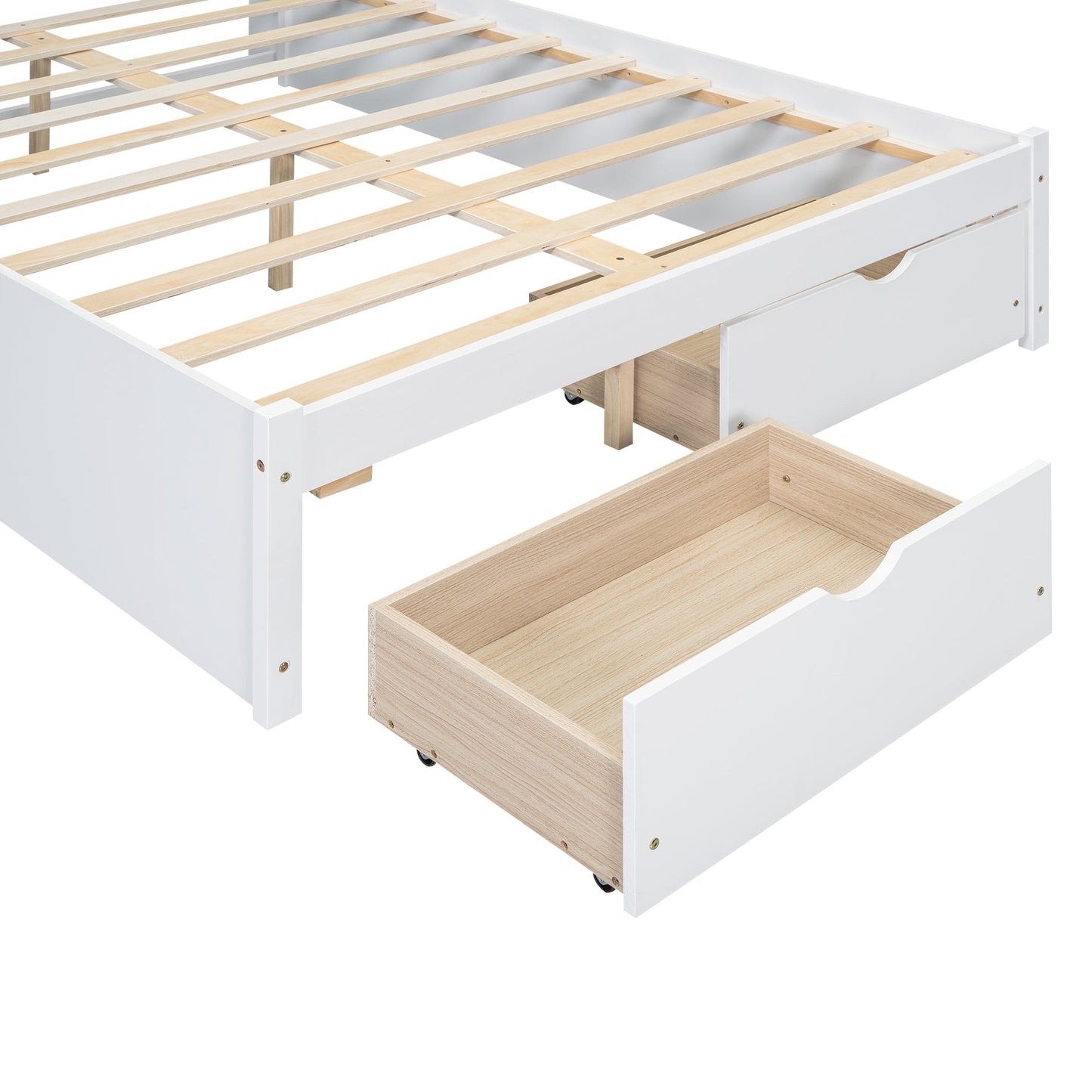 Full Size Platform Bed with Storage Headboard and 2 Drawers, White - Korvel