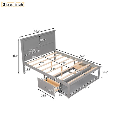 Full Size Platform Bed with Drawer on the Each Side and Shelf on the End of the Bed Gray - Korvel