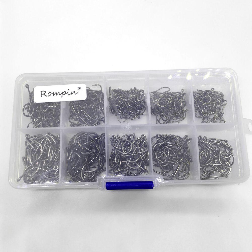 Rompin 500pcs Ganchos de Pesca de Acero al Carbono de Tamaños Mixtos