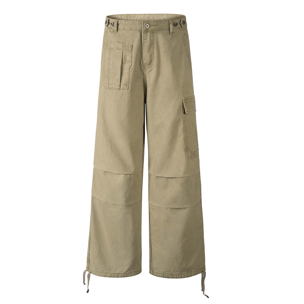 Pantalons cargo décontractés pour hommes à jambe droite avec design plissé