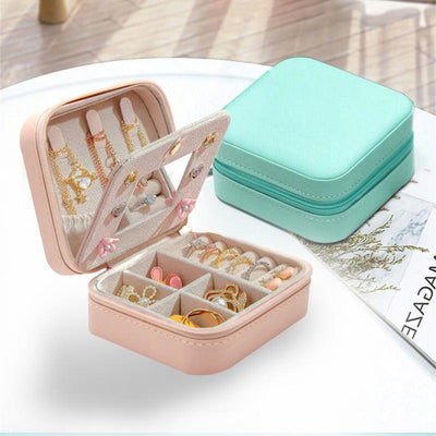 Portable Leather Jewelry Box - Travel Organizer with Mirror