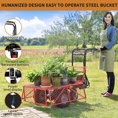 Wheelbarrow Utility Cart Electric Powered Cart 48V28Ah 500W Capacity 500lbs (230kg) Material Hauler 1000lbs Towing - Korvel