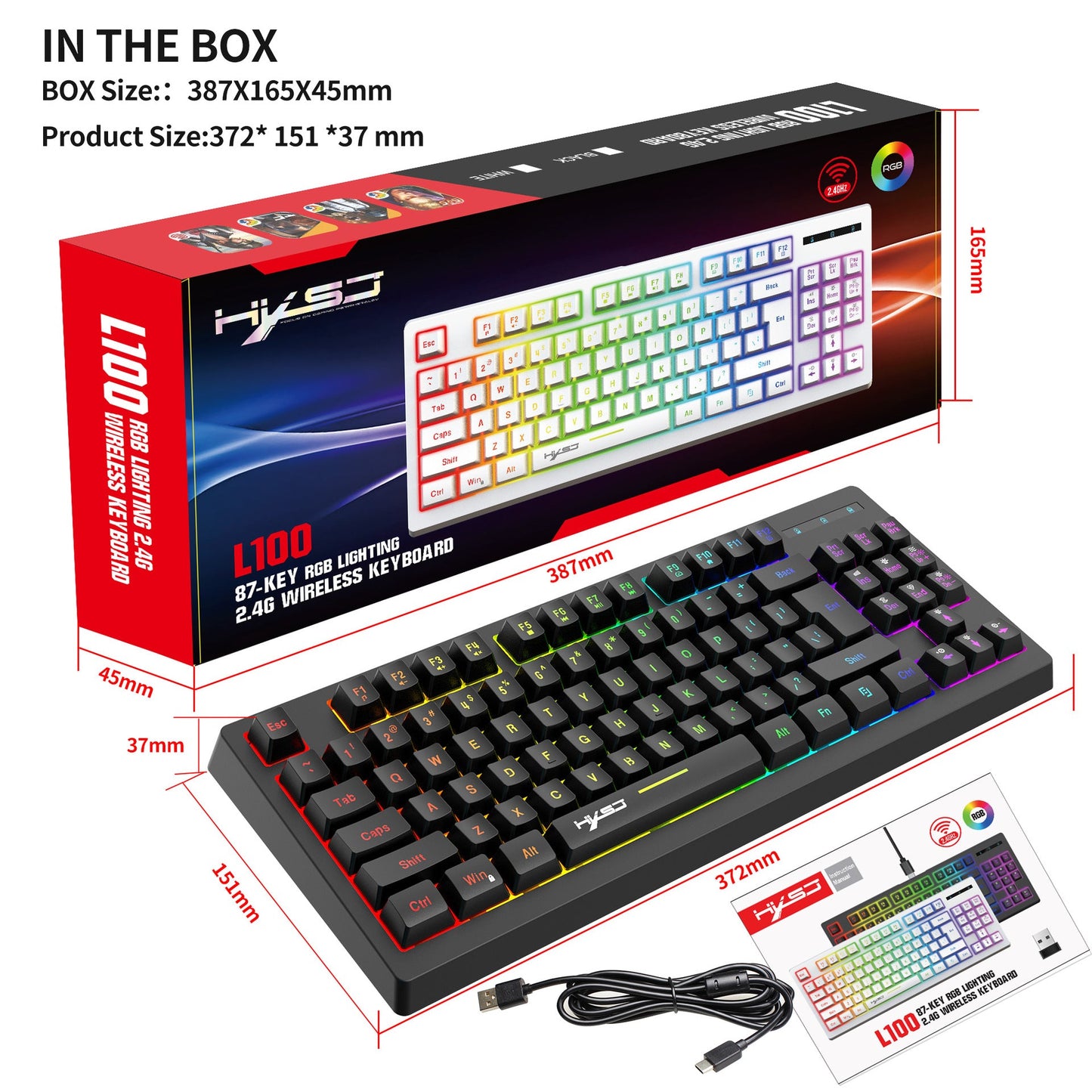 87 key wireless 2.4G film keyboard RGB backlit wireless keyboard - Korvel