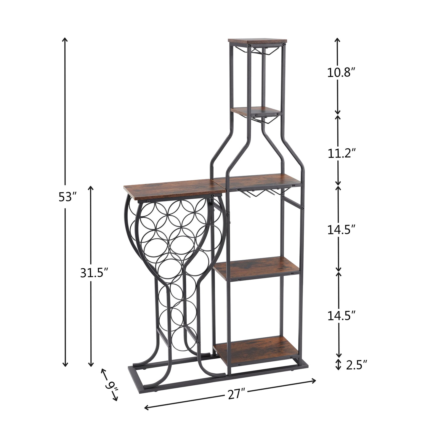 11 bottle wine baking rack, 5-layer independent wine rack with hanging wine glass rack and storage rack - Korvel