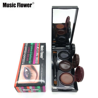 Music Flower Brand Makeup Eyeliner Gel & Eyebrow Powder Palette Waterproof Lasting Smudgeproof Cosmetics Eye Brow Enhancers - Korvel