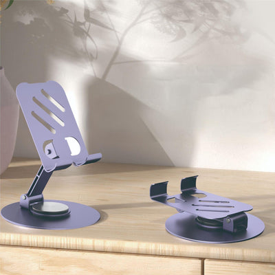 Aluminum alloy desktop phone holder with 360 degree rotation and folding, portable lazy all metal phone holder - Korvel