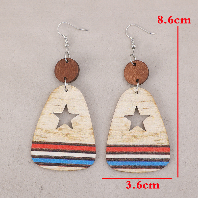 Boucles d'oreilles pendantes en bois découpé étoiles et rayures