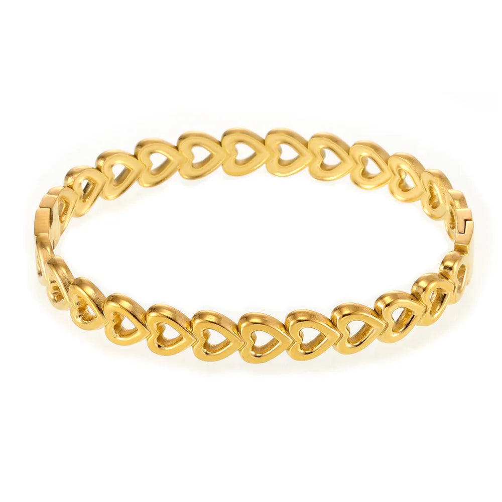 Bracelet en acier inoxydable plaqué or 18K en forme de cœur