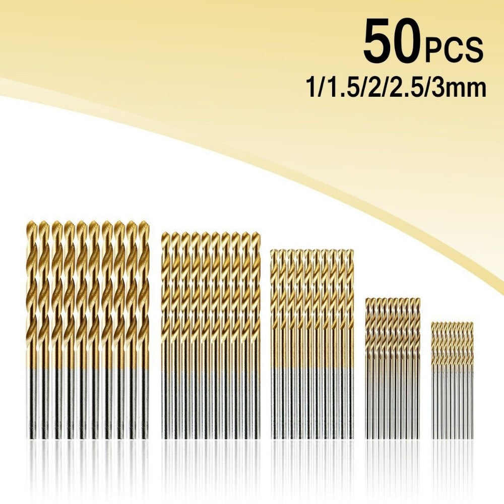 50Pcs Titanium Coated HSS Drill Bit Set - Premium Quality