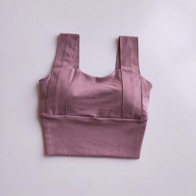 Yoga Bra Women Shockproof Sports Bra Running Workout Gym Top Gathering Widened Shoulder Belt Bra Short Vest Tops - Korvel