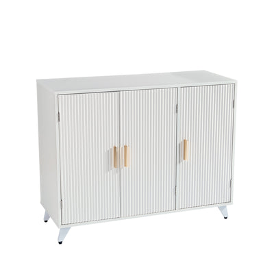 ideboard with wavy texture buffet cabinet, white accent cabinet with door, modern bookcase for kitchen living room - Korvel
