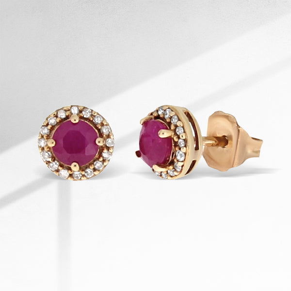 Genuine .77ct Ruby and Diamond Stud Earrings in 10KT Rose Gold
