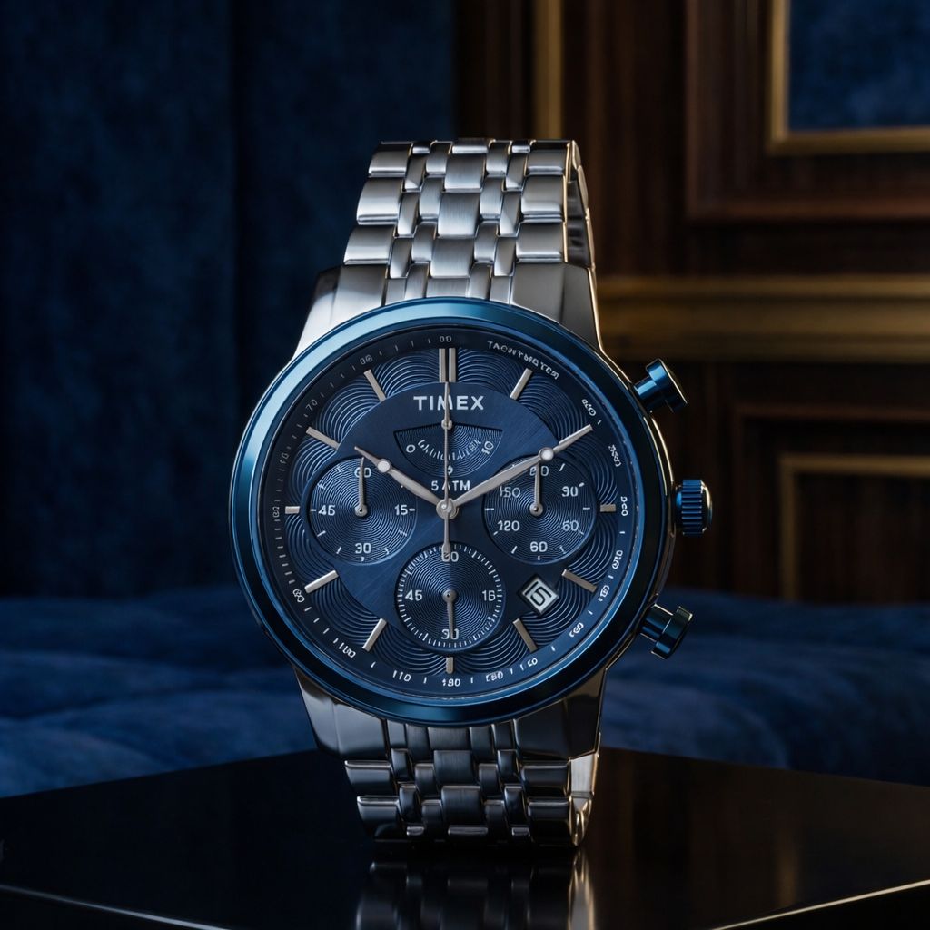 Montre classique pour homme Timex - Cadran bleu et acier inoxydable