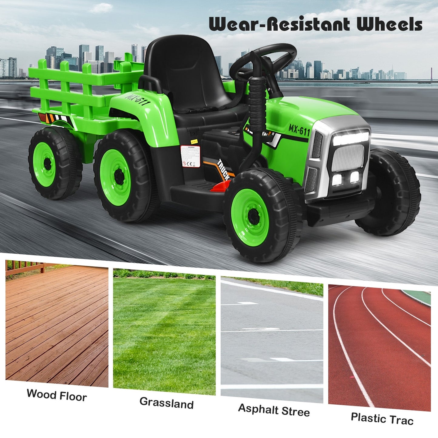 Tractor eléctrico de 12V con cargador para niños de 3 años en adelante