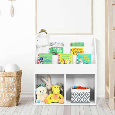 Bibliothèque en bois pour enfants - Organisateur de jouets blanc