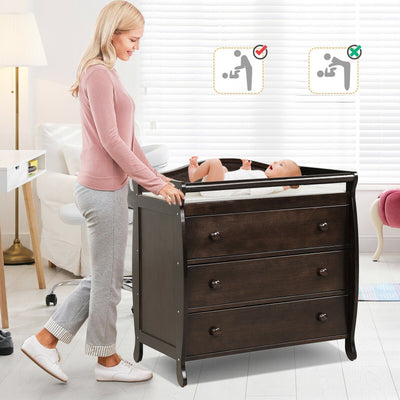 Mesa de Cambio para Bebés Premium con 3 Cajones y Cinturón de Seguridad - Marrón