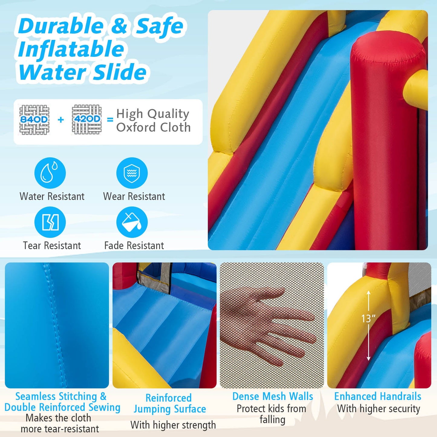 Castillo Inflable 7 en 1 para Exterior con Toboganes de Agua