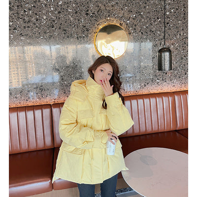 Mid-Length Hooded Puffer Jacket with Down Filling