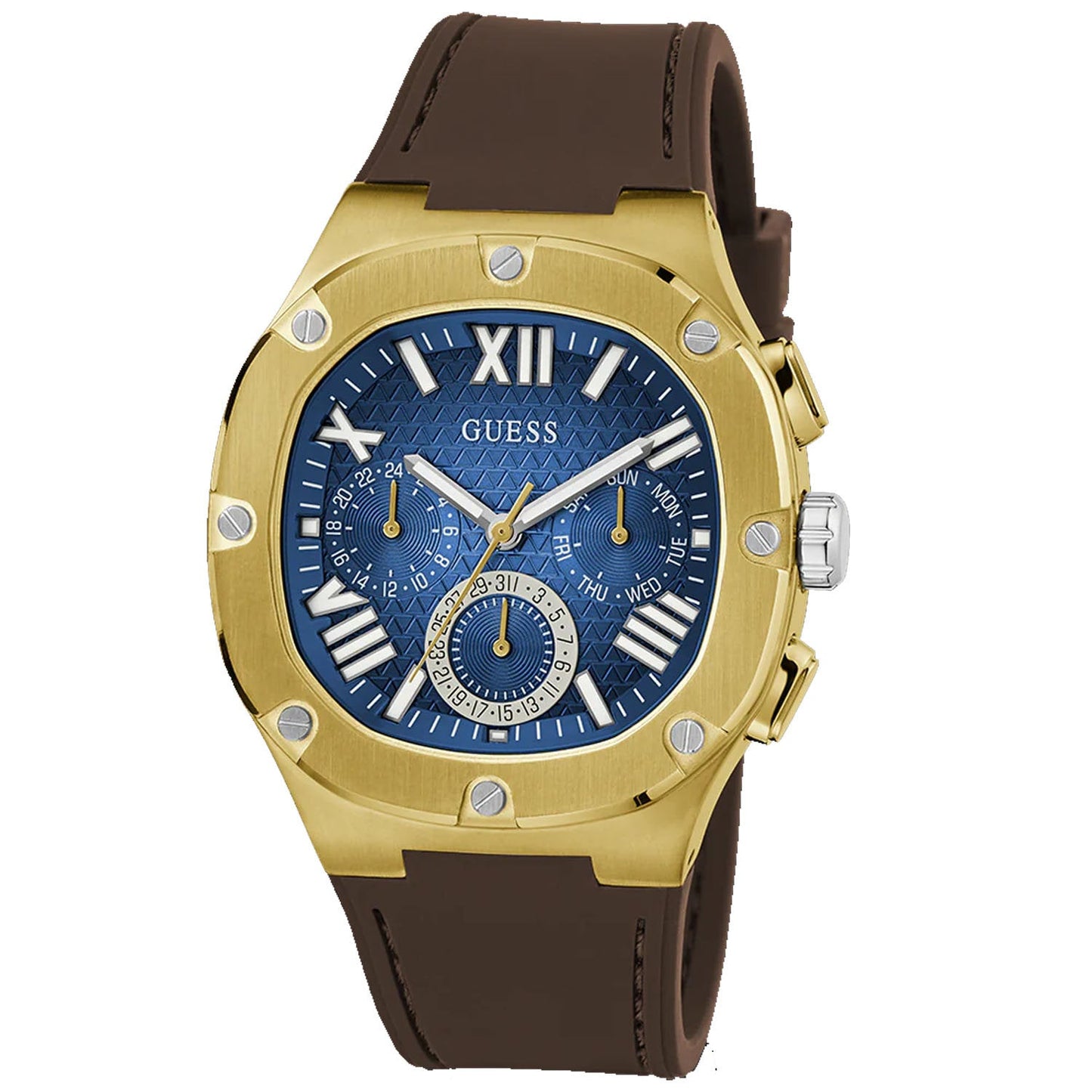 Reloj multifunción Guess para hombre en tono marrón y dorado