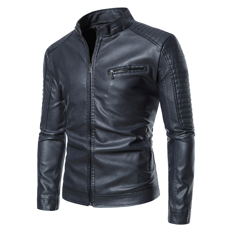 Men's Slim Fit PU Leather Bomber Jacket