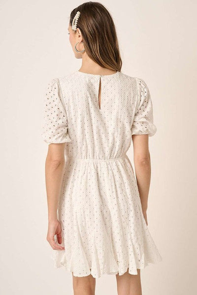 Elegant Eyelet Puff Sleeve Mini Dress
