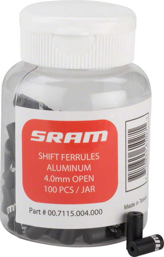 SRAM Shift Cable Housing Ferrules - 4mm Open Black, 100 Count Jar