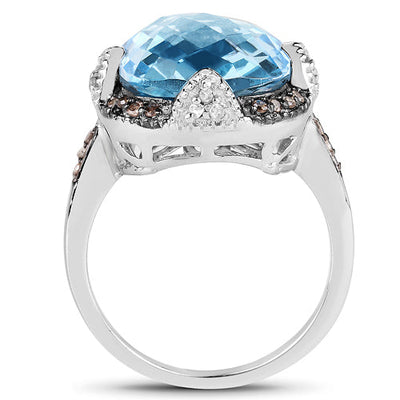 8.29 Carat Swiss Blue Topaz & Diamond Sterling Silver Ring