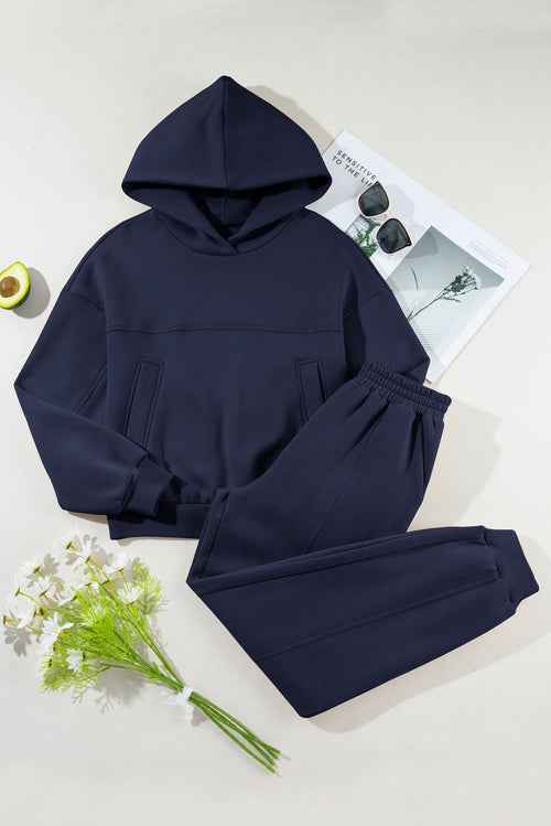 Conjunto de Sudadera con Costuras Inversas Sólidas y Joggers