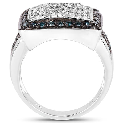 0.64 Carat Genuine White and Blue Diamond Sterling Silver Ring