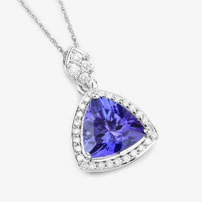 1.71 Carat Genuine Tanzanite and White Diamond Pendant in 14K White Gold