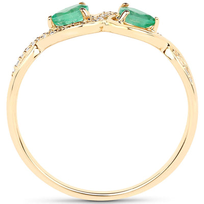 0.35 Carat Zambian Emerald and Diamond 14K Yellow Gold Ring