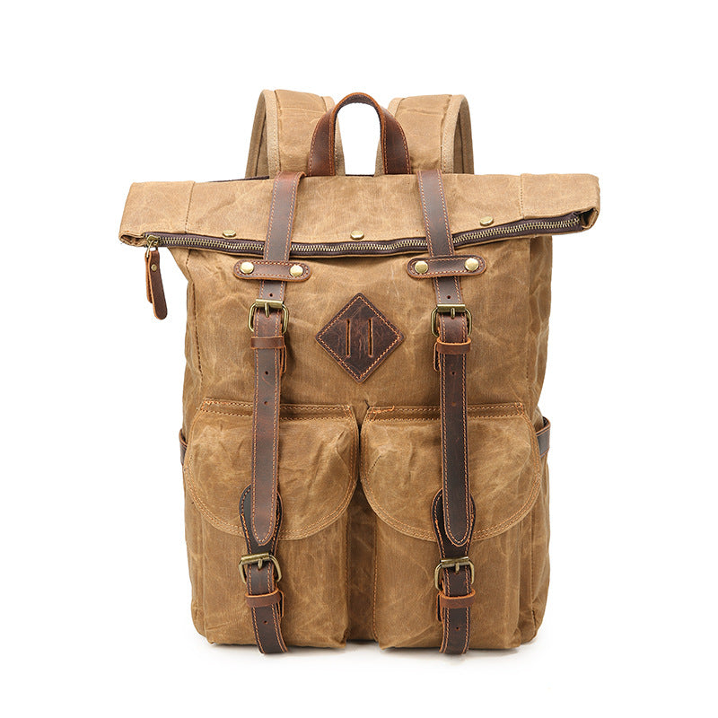 Sac à dos rétro en toile imperméable en cuir Crazy Horse