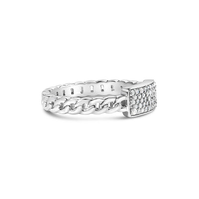 Bague en Argent Sterling .925 avec Diamants ID et Maillons Cubains - Taille 6