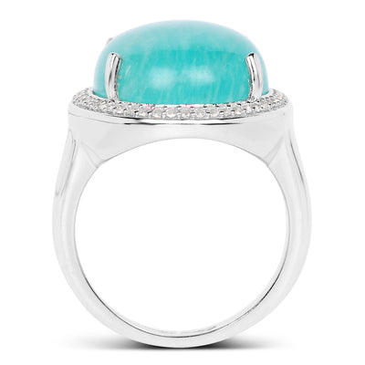 15.09 Carat Genuine Amazonite and White Topaz Sterling Silver Ring