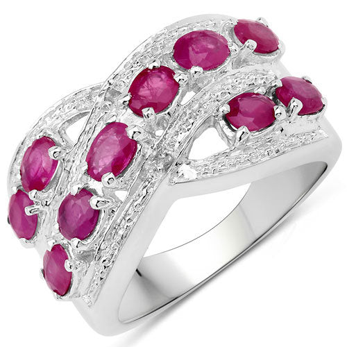 2.21 Carat Genuine Ruby and White Topaz Sterling Silver Ring