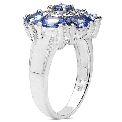 Bague en argent sterling avec tanzanite et topaze blanche de 2,58 carats