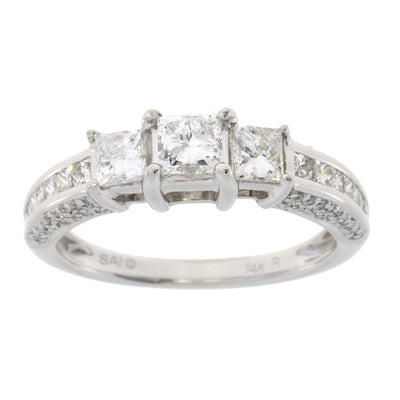 Bague 3 pierres en diamant de 1,50 ct en or blanc 14KT