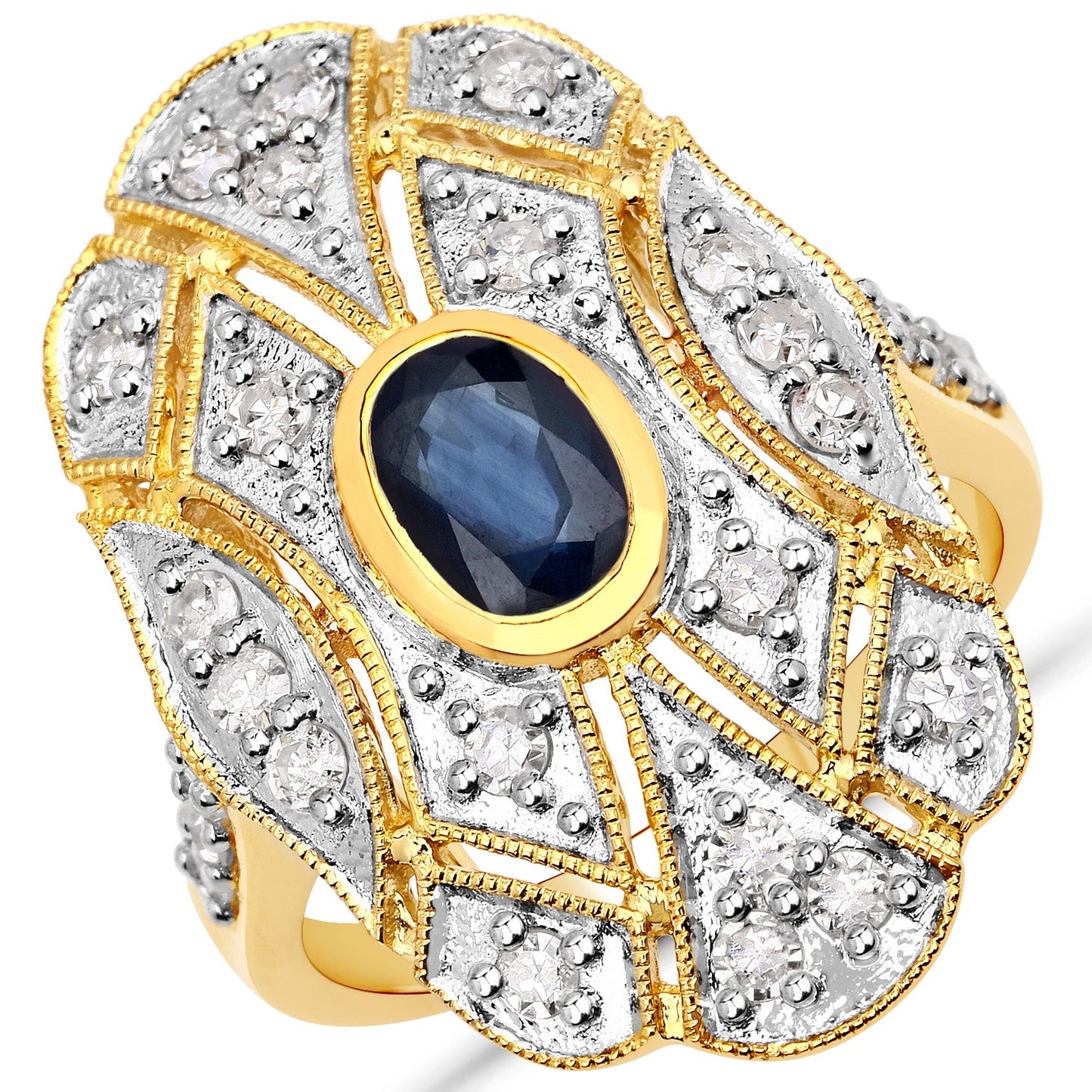 1.54 Carat Blue Sapphire and Diamond Sterling Silver Ring