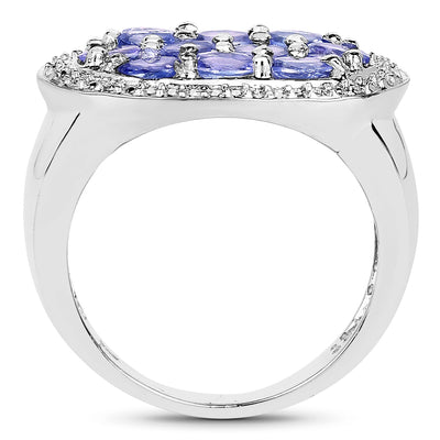 1.70 Carat Genuine Tanzanite Sterling Silver Engagement Ring