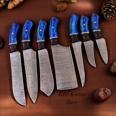 Exquisite 7-Piece Handmade Damascus Steel Chef Knife Set with Luxurious Pakka Wood Handles - Korvel